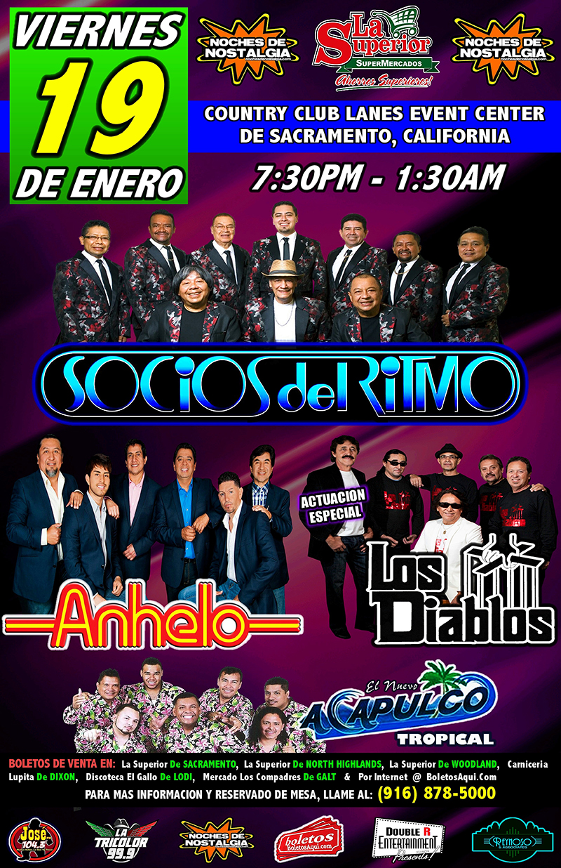 Socios del Ritmo, Grupo Anhelo, El Nuevo Acapulco Tropical y la actuacion especial de Los Diablos – Country Club Lanes Event Center de Sacramento, CA