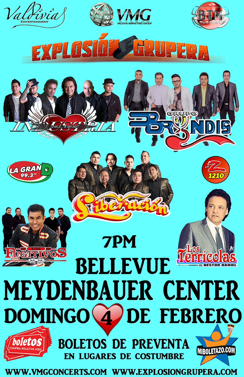 Explosión Grupera con Industria del Amor, Grupo Bryndis, Liberacion, Los Fujitivos y Los Terricolas. – Bellevue Meydenbauer Center – Bellevue, WA