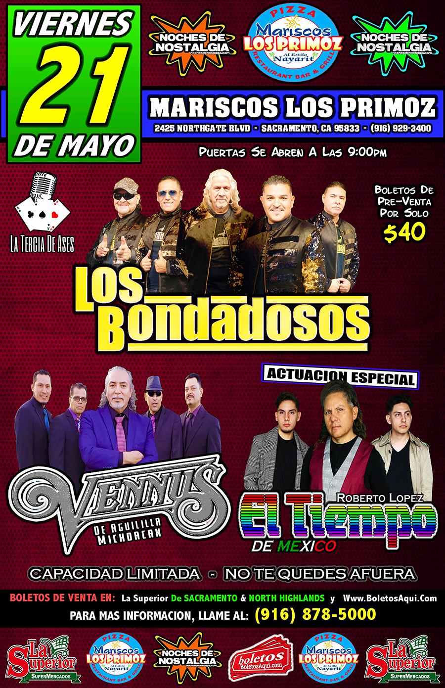 LOS BONDADOSOS GRUPO VENNUS ***Actuación Especial*** GRUPO EL TIEMPO – Mariscos Los Primoz – Sacramento, CA