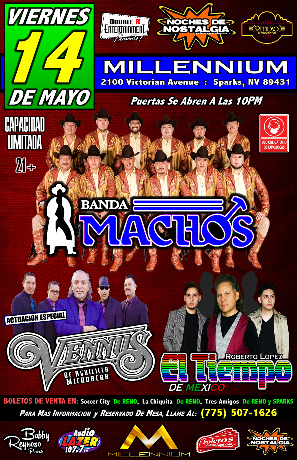 BANDA MACHOS GRUPO EL TIEMPO Actuación Súper Especial “GRUPO VENNUS” – Millennium Night Club – Sparks, NV
