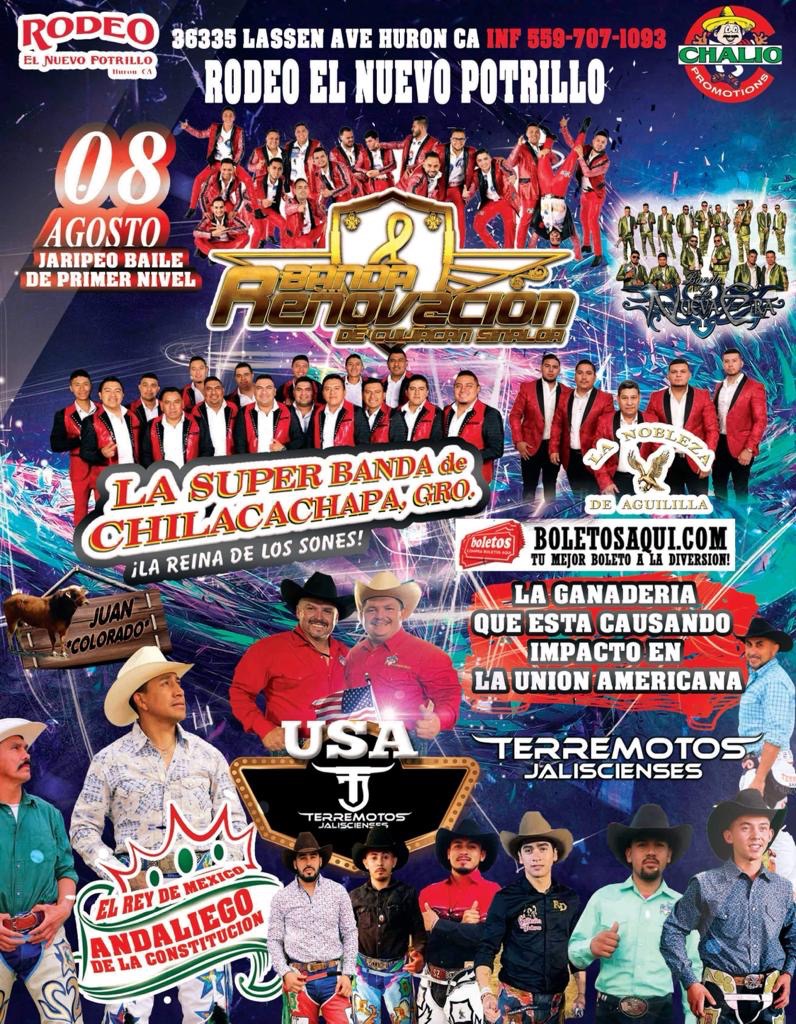Jaripeo Baile de Primer Nivel – Banda Renovacion, La Super Banda Chilacachapa, Banda Nueva Era, La Nobleza de Aguililla con La Ganadera que esta causando impacto en la Union Americana Terremotos Jalisciences – Huron, CA