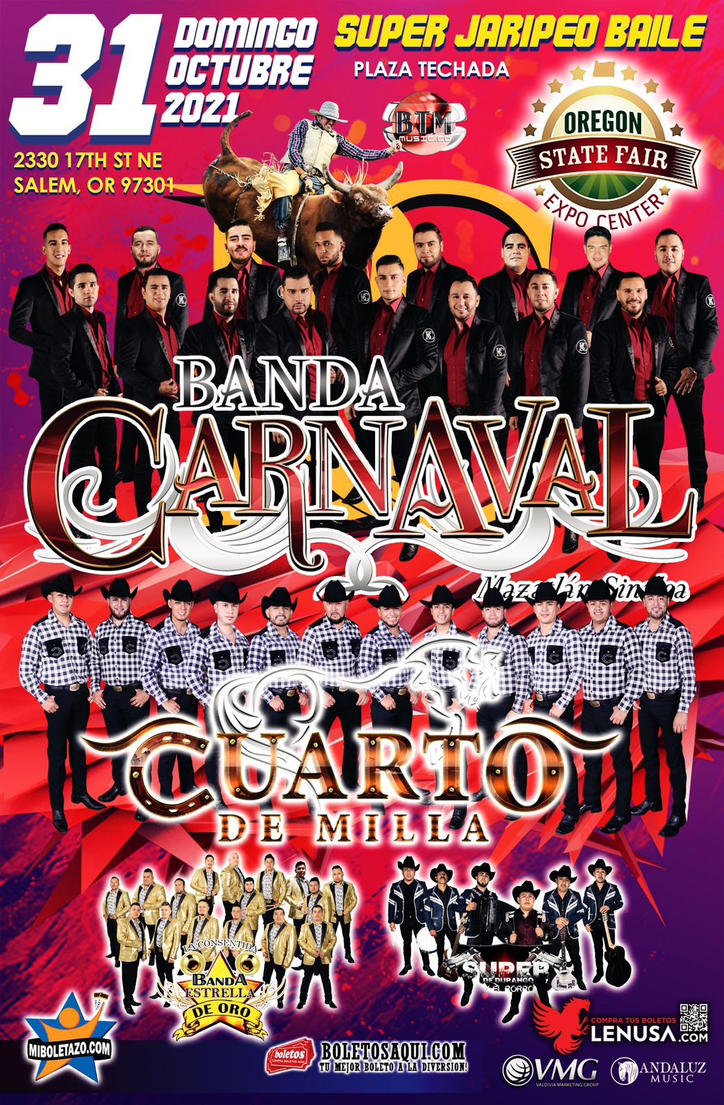 Super Jaripeo Baile con Banda Carnaval, Cuarto de Milla y mas Salem