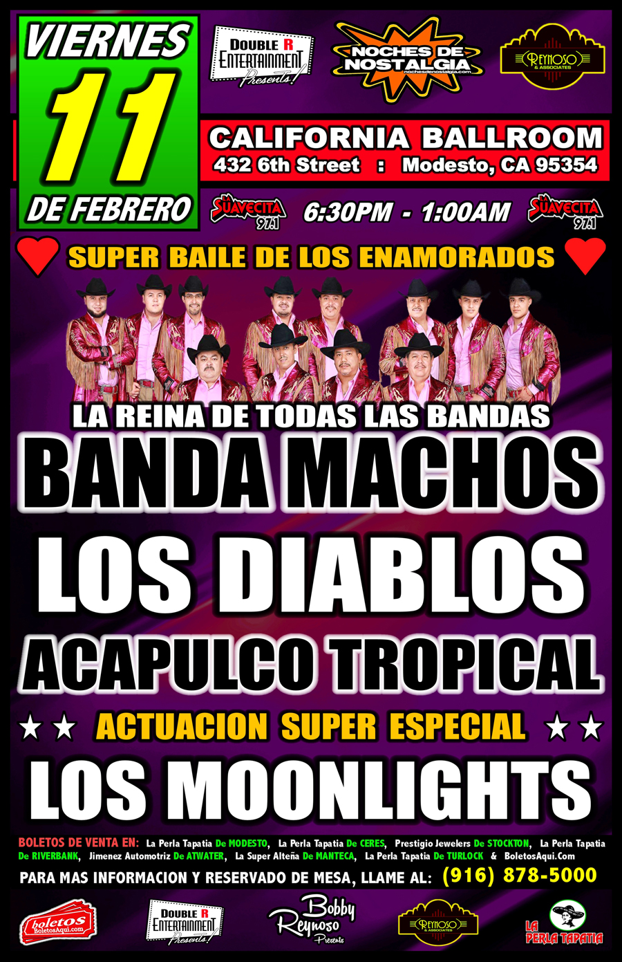 Super Baile de los enamorados – Banda Machos, Los Diablos, Acapulco Tropical y la actuacion especial de Los Moonlights. – California Ballroom – Modesto, CA