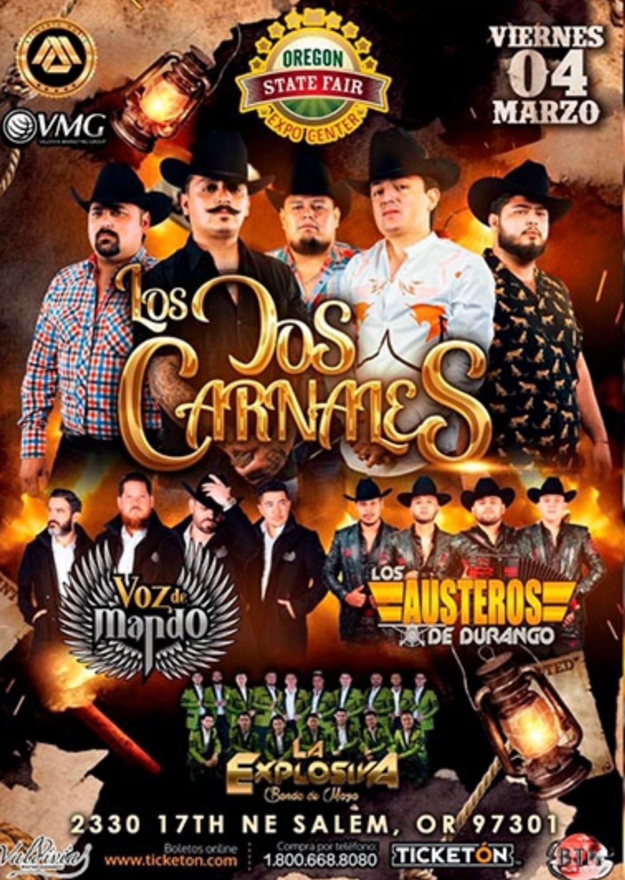 Los Dos Carnales, Voz de Mando, Los Austeros de Durango y Banda Explosiva Banda de Mayo. - Oregon State Fair Expo Center - Salem, OR