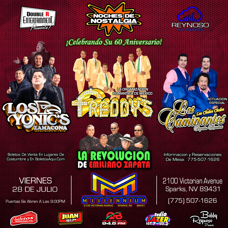 Los Yonics, Los Freddys, La Revolucion y la actuacion especial de Los Caminantes - Millennium, Sparks - NV