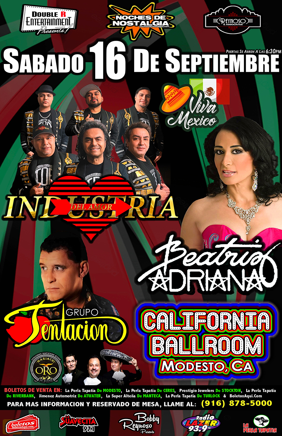 La Industria del Amor, Breatriz Adriana, Grupo Tentacion y Mariachi de Oro – California Ballroom – Modesto, CA