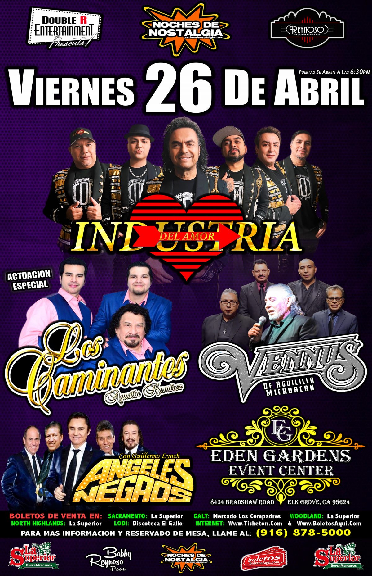 La Industria del Amor, Grupo Vennus, Los Angeles Negros y Los Caminantes. – Eden Gardens Event Center – Elk Grove, CA