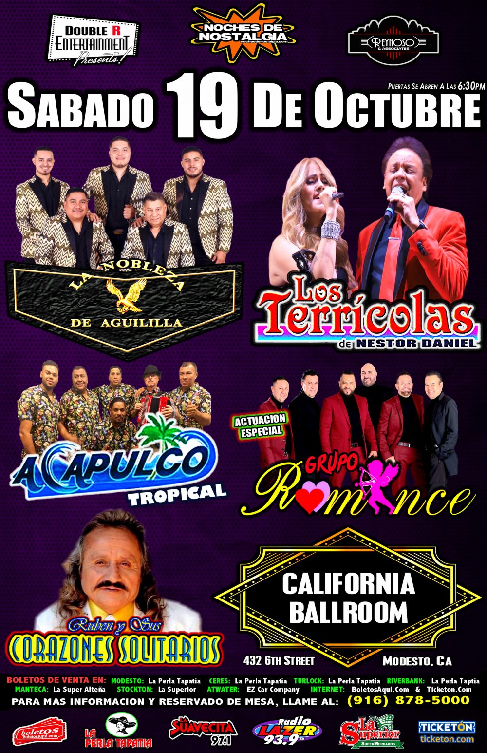 La Nobleza de Aguililla, Los Terricolas, Acapulco Tropical, Ruben y sus Corazones Solitarios y la actuacion especial de Grupo Romance