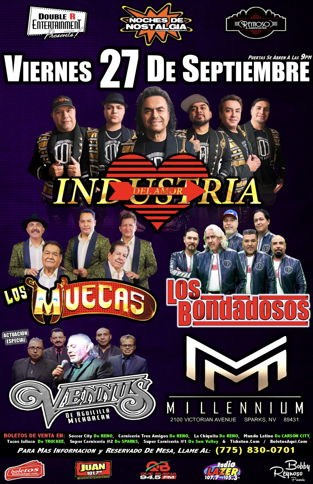 Industria del Amor, Los Muecas, Los Bondadosos y la Actuacion especial de Vennus – Millennium – Sparks, NV.