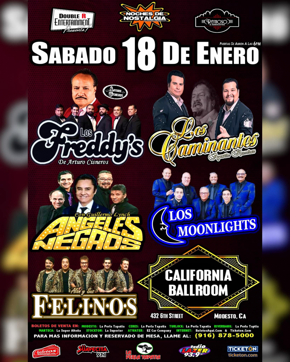 Los Freddy's, Los Caminantes, Angeles Negros, Los Moonlights y Los Felinos - Eden Gardens Event Center - Elk Grove, CA