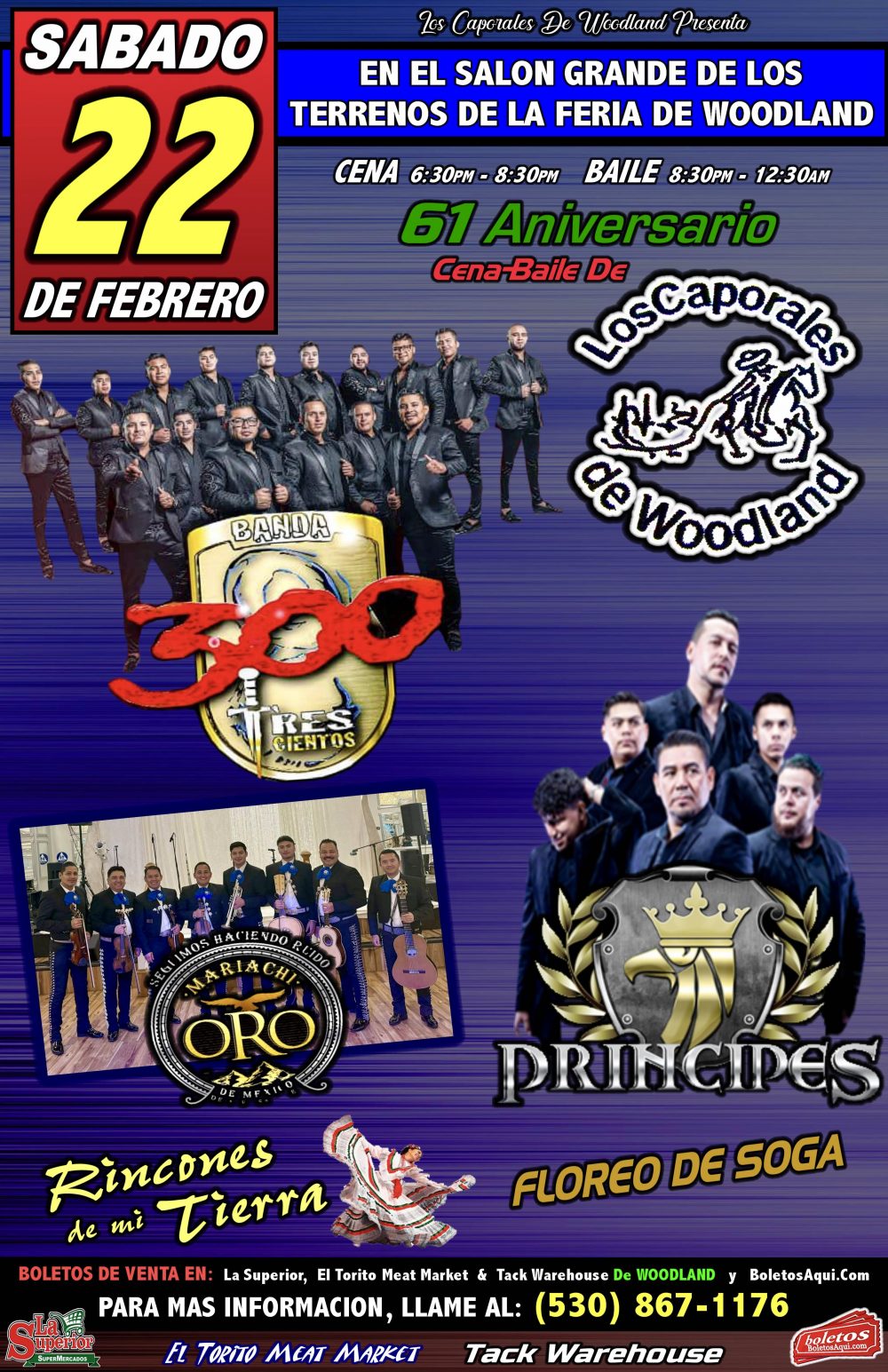 Cena Baile de Los Caporales de Woodland – Banda 300, Mariachi Oro y Los Principes – Terrenos de la Feria de Woodland – Woodland, CA