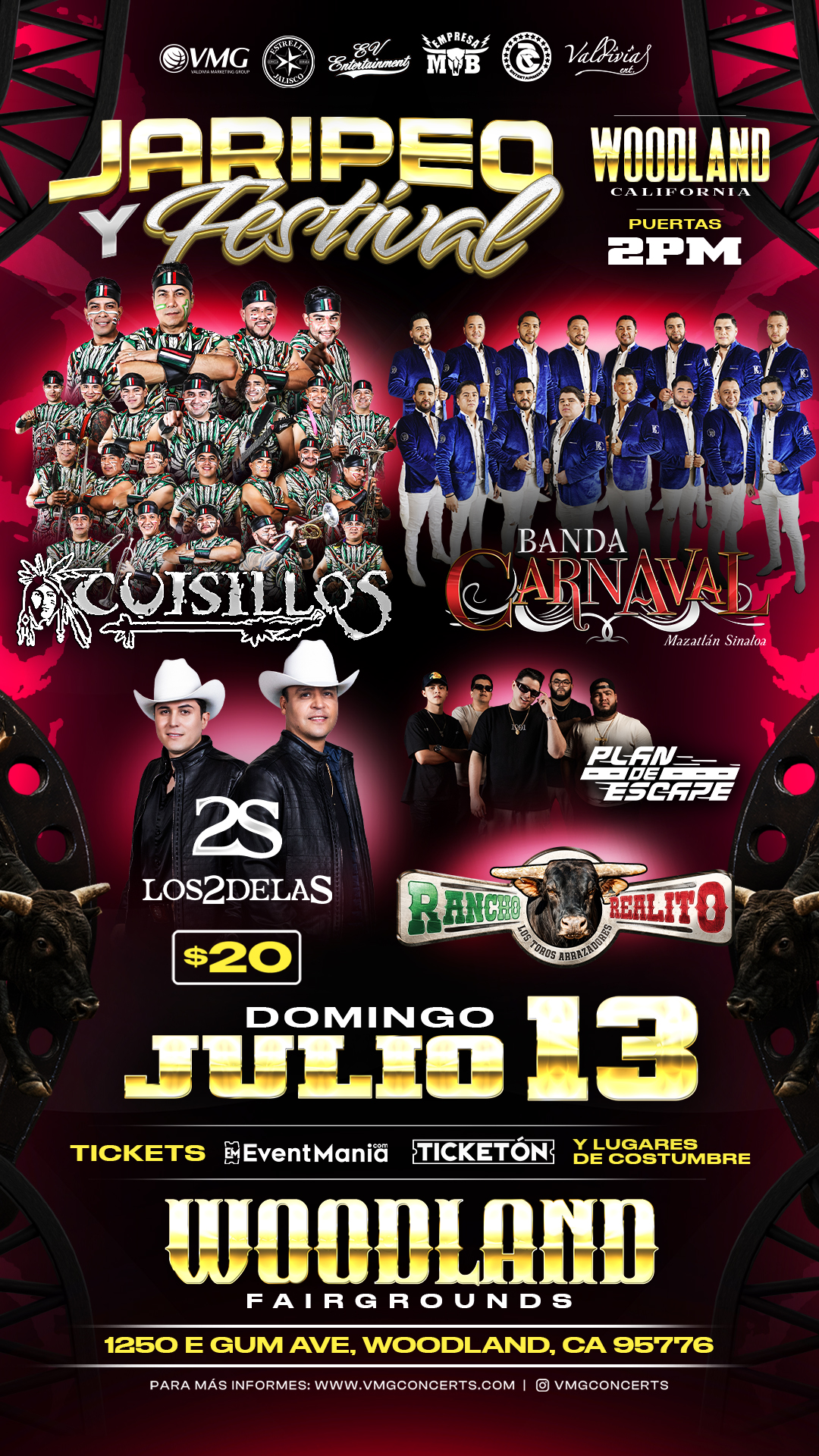 Jaripeo y Festival – Banda Cuisillos, Banda Carnaval, Los 2 de S, Plan de Escape y Toros del Rancho Realito – Woodland, CA
