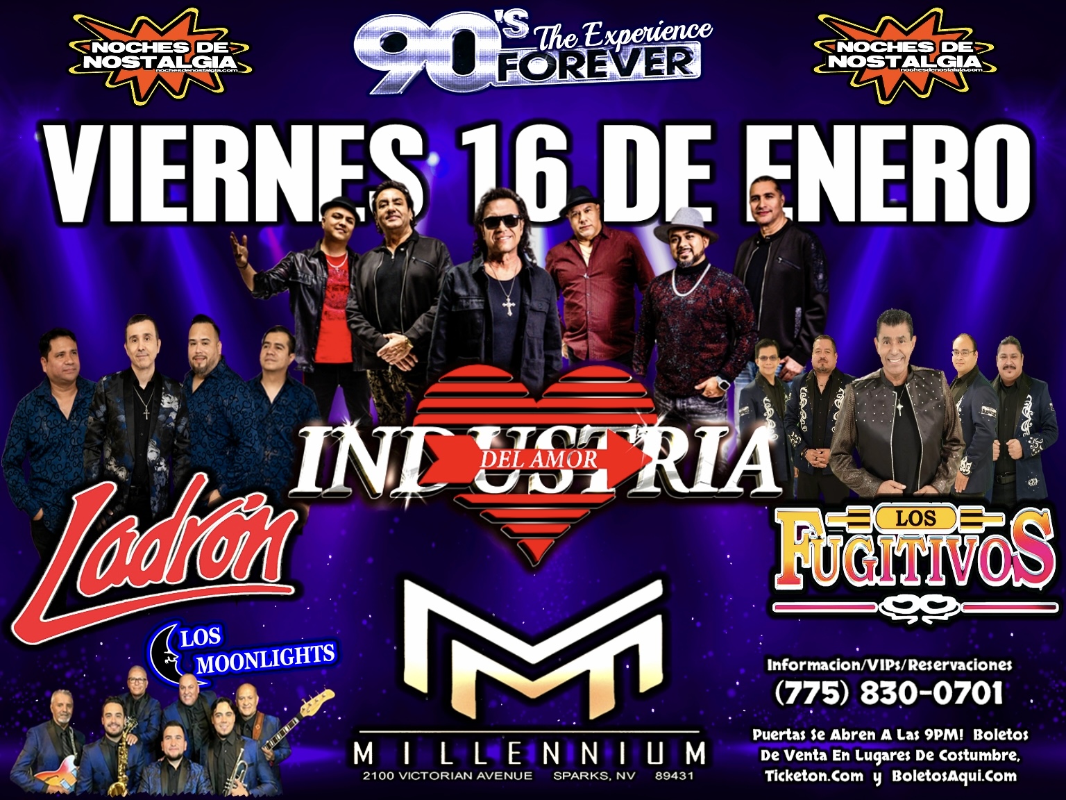 90’s The Experience Forever – Industria del Amor, Los Fujitivos, Ladron, y Los Moonlights – Millennium – Sparks, NV.