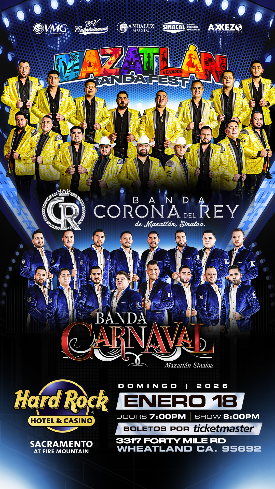 Mazatlan Banda Fest - Banda Corona del Rey, y Banda Carnaval - Hard Rock Hotel & Casino - Wheatland, CA.