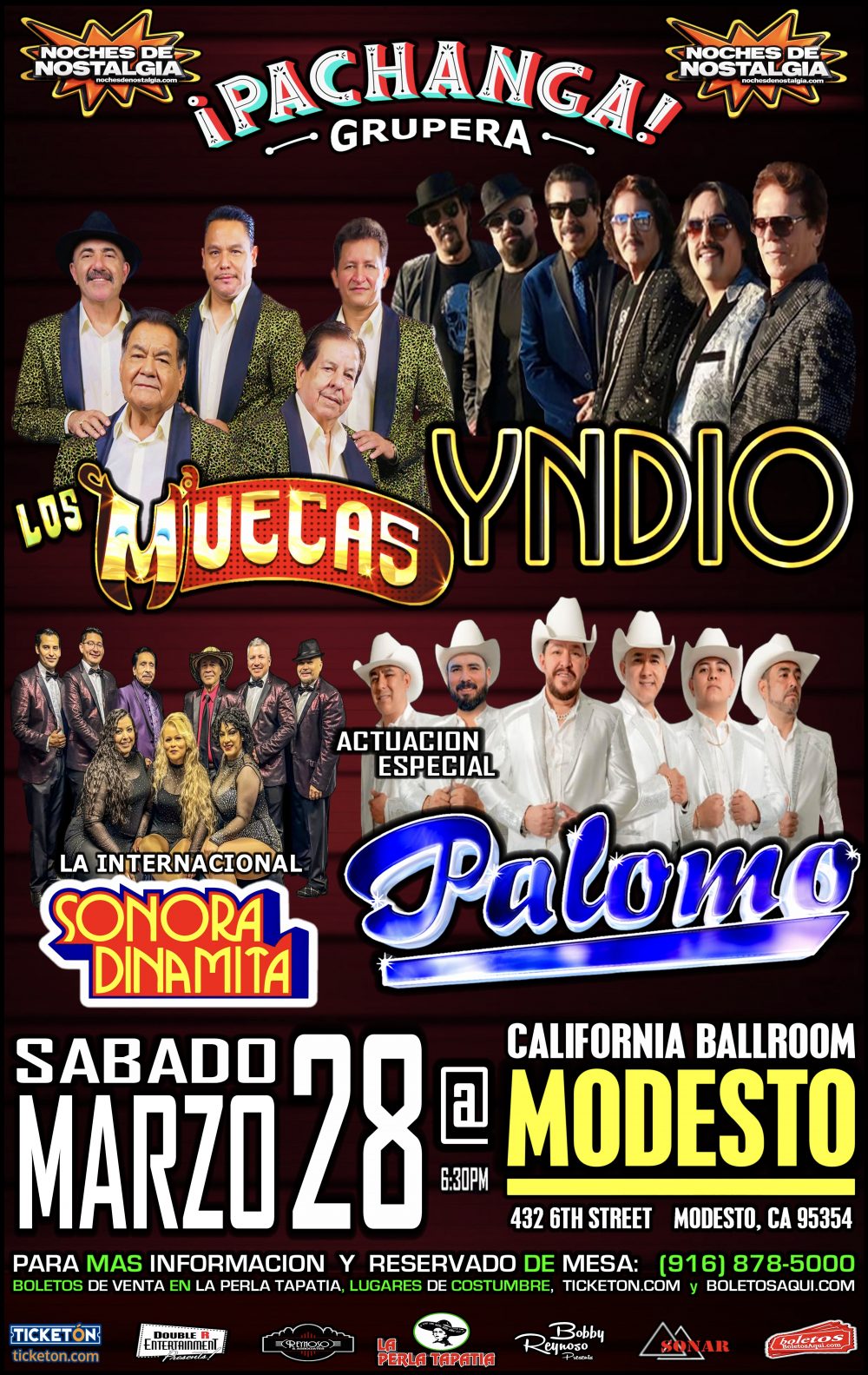 Pachanga Grupera – Los Muecas, Grupo Yndio, La Internacional Sonora Santanera y la actuacion especial de Palomo – California Ballroom de Modesto, CA.